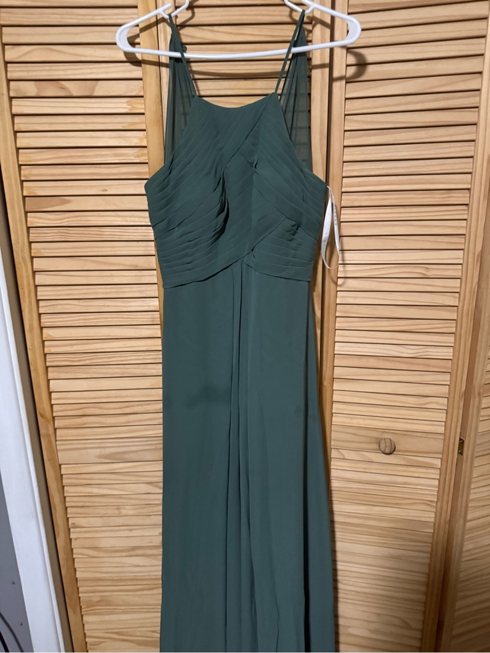 Azazie Forest Green Pleated Halter Maxi Dress